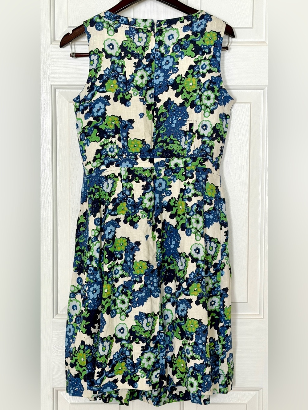 Tory Burch Size 4 Linen Floral Fit & Flare Pleated Dress Blue Green - Picture 10 of 10
